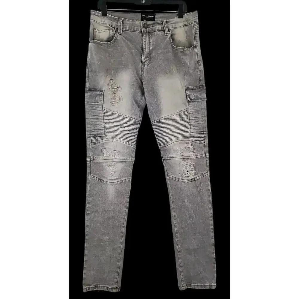Denim & Supply~Men's Size 36×32 ~Black Light Wash Denim Skinny Jeans Distressed.